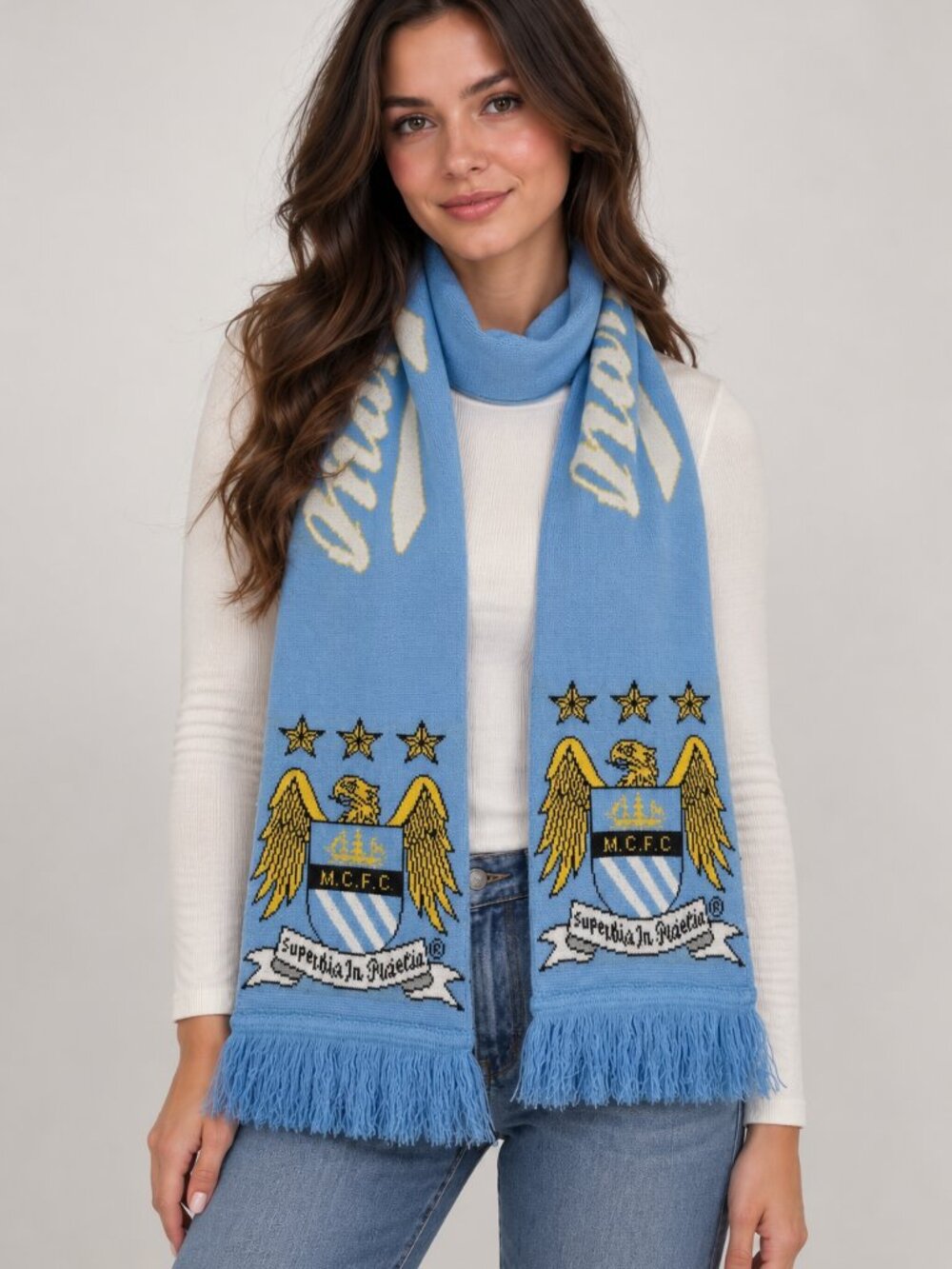 Official Manchester City FC Vintage Eagle Crest Knit Supporter Scarf Man City